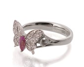 Butterfly Engagement Ring - 18K White Gold and Pink Sapphire engagement ring, Marquise, unique engagement ring, pink sapphire ring, art deco