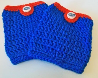 Trendy Orange and Blue Gators Inspired Hand Crocheted Boot Cuffs Cute Accessory 5 Sizes Available