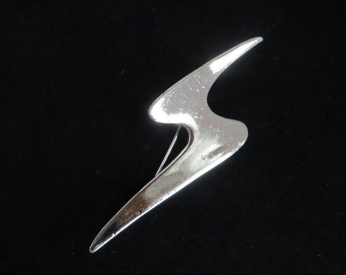 Trifari Brooch - Vintage Silver Tone Lightning Bolt Brooch, Abstract Pin, Gift for Her, Gift Box