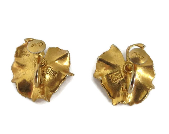 Coro Gold Tone Flower Pearl Earrings, Vintage Floral Screw Back Earrings