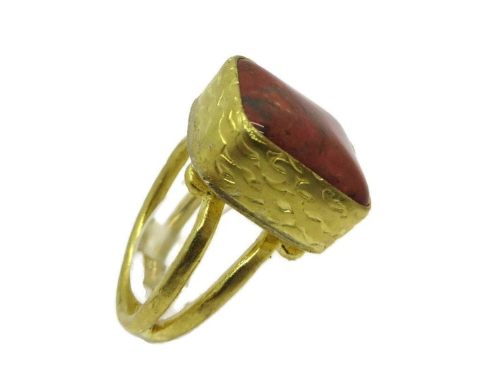 Red Turquoise Ring, Vintage Gold Plated Sterling Silver Red Gemstone Ring, Size 8