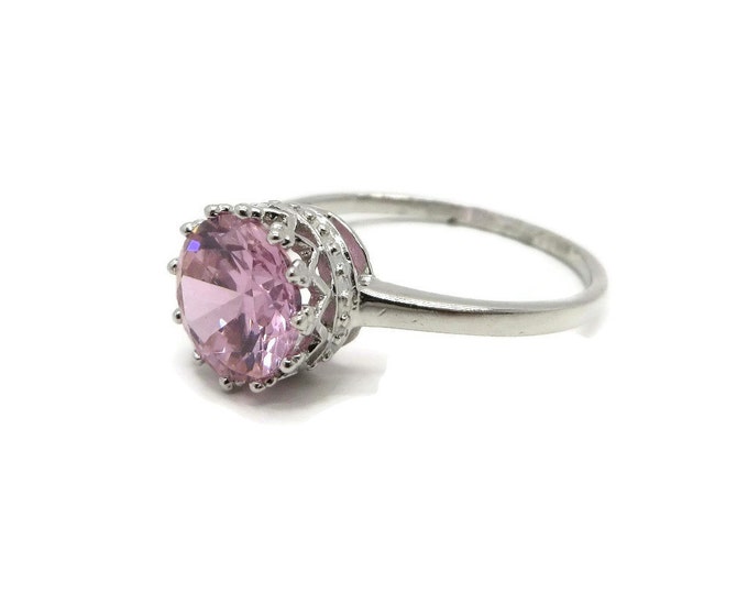 Pink Topaz Engagement Ring, Vintage Sterling Silver Ring Size 8