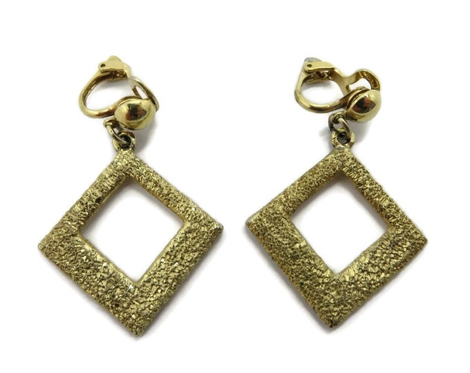 Vintage Coro Dangling Glitter Earrings, Gold Tone Glitter Clip-ons