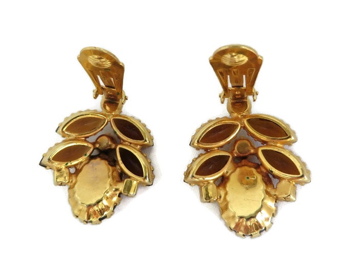 Juliana D&E Amber Earrings, Vintage AB Rhinestones, Gold Tone Clips, Book Piece, Verified, Anniversary Gift, Birthday Gift, Bridesmaid Gift