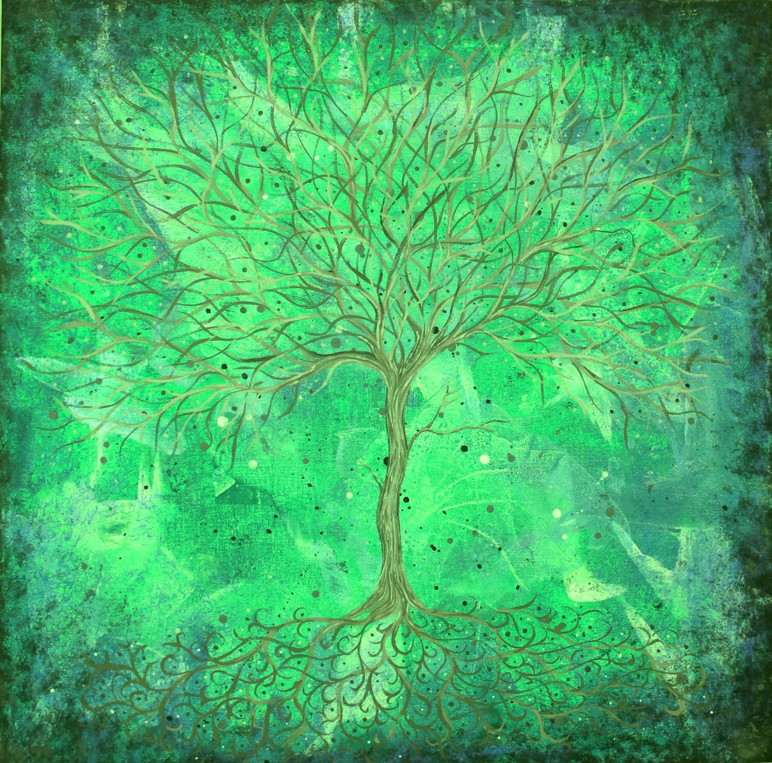 tree of life painting abstract bright neon by NicoleMetzgerPaints