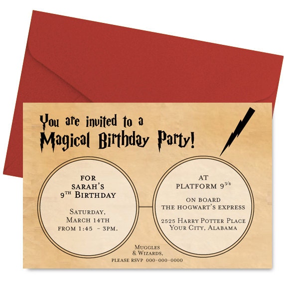 Harry Potter Birthday Party Invitation Harry Potter Party