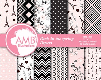 Digital Papers, Scrapbooking papers, paris papers, pink papers, scrapbook papers, commercial use, AMB-1265