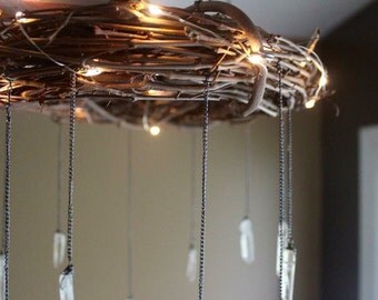 Outdoor Wedding Chandelier- Bohemian Home Lighting- Wonderland Wedding Chandelier- Rustic Wood Chandelier- Bohemian Chandelier