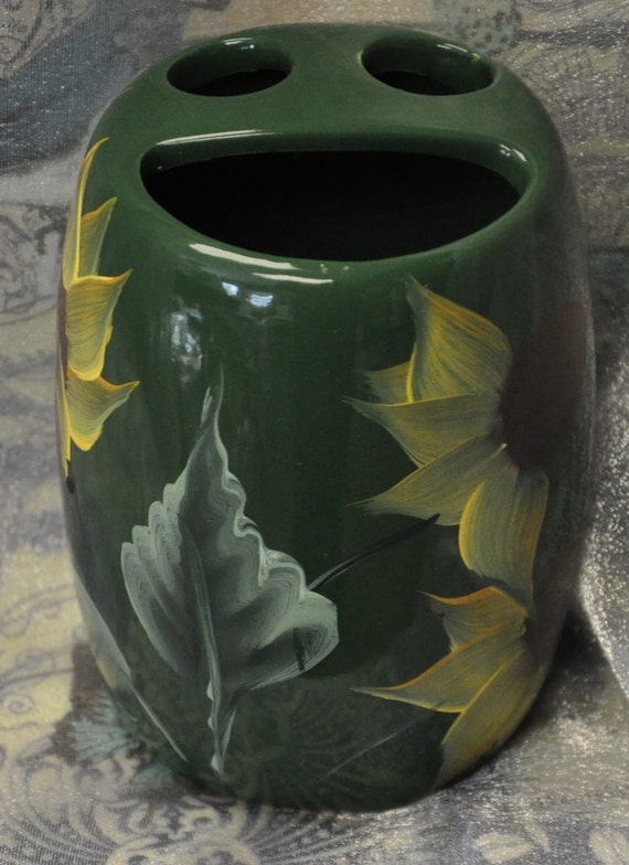 Hunter green Sunflower toothbrush holder