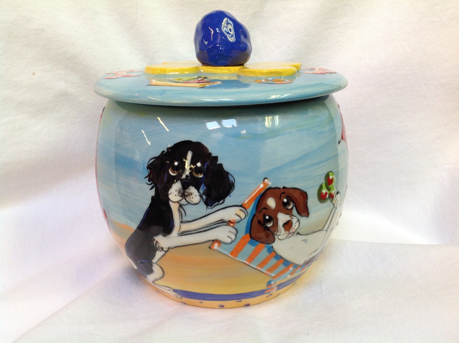 Hand painted Dog Treat Jar / Cookie Jar / Beagle / signed by