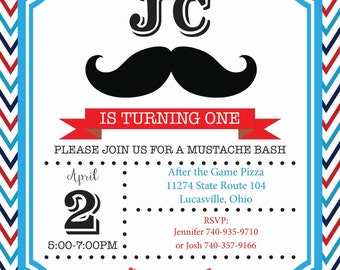 Mustache and Bow Tie Birthday Invitation
