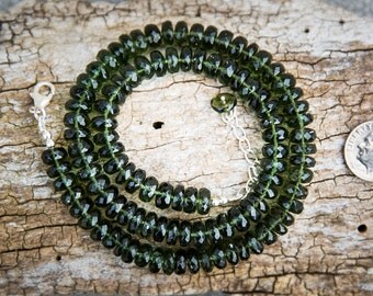 Moldavite Necklace - 238 carat Faceted Moldavite Strand - Moldavite 8-10mm Rondelle Necklace - Moldavite Necklace - Moldavite Bead necklace