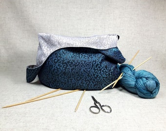 Knitting Project Bag, black and turquoise, elegant, bag for bridesmaids, wedding