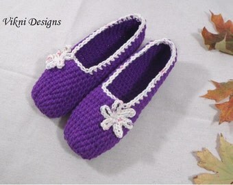 Cotton Slippers, Crochet Slippers, Purple Crochet Indoor Slippers, Women House Shoes