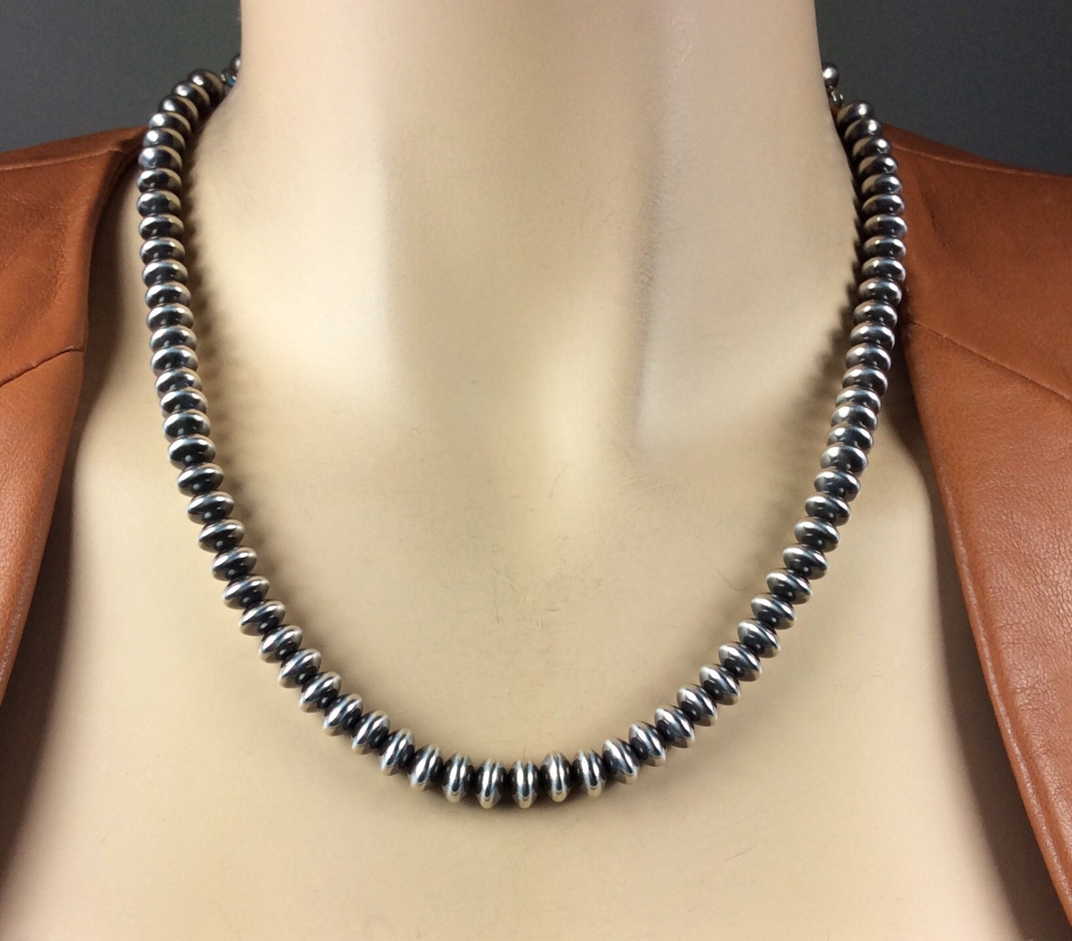 Navajo Pearls8mm Sterling Oxidized Saucer Beads16