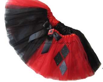 HARLEQUINN Tutu . Infant to 6x . 3 Layers . Red and Black Tutu . Short . Length 11