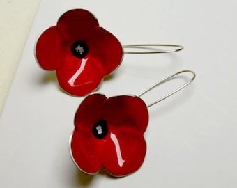 Poppy like earrings,colorful earrings,flower earrings,red earrings,gift for her
