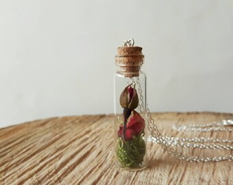 Real Flower Necklace, Glass Vial Pendant, Botanical Jewellery