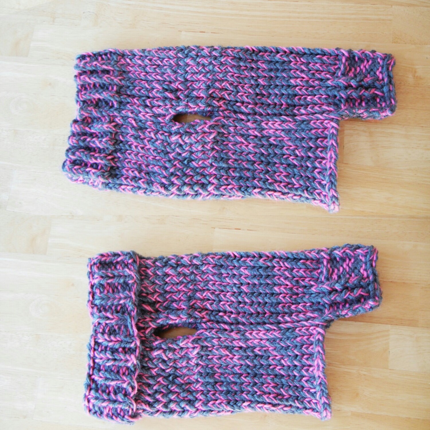 Gray and Pink Dog Sweater Size Medium Hand Loom Knit