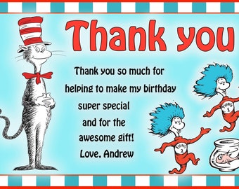 Items similar to Dr Seuss thank you card, thing 1 and thing 2 thank you ...