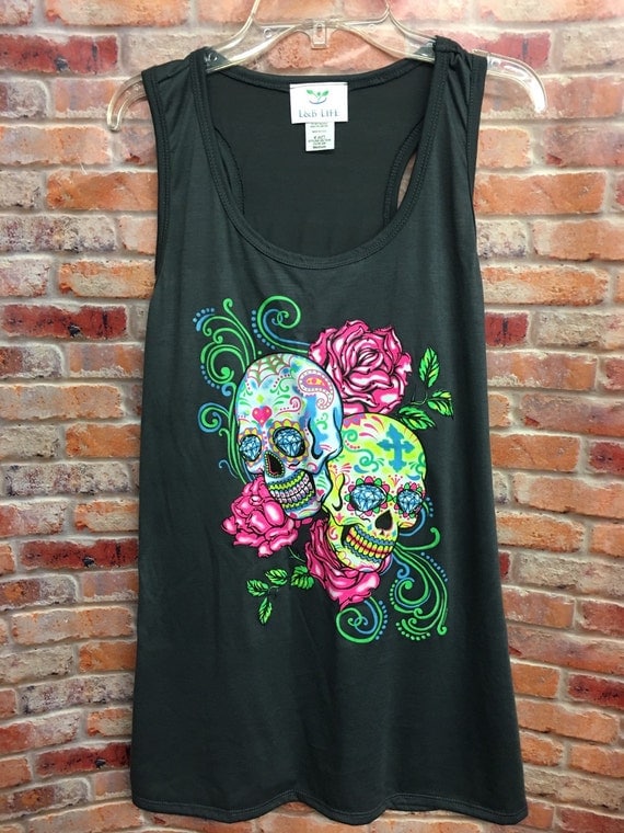 Sugar skull tanks-womens tanks-tanks-womens clothing-racerback tank