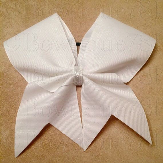 White Cheer Bow glitter cheer bow big cheer bows by Bowtique781