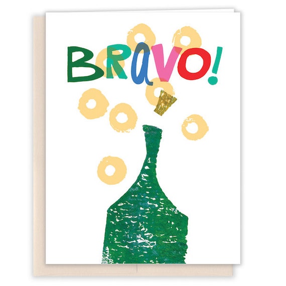 Items Similar To Champagne Bravo Card Congratulations Card