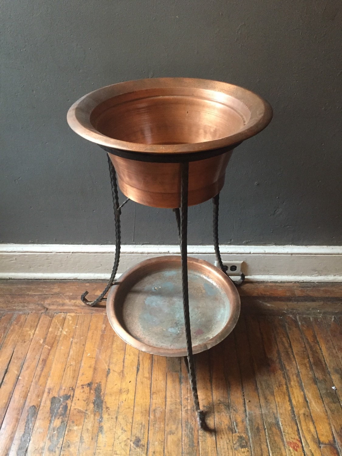Antique plant stand copper and wrought iron plant stand
