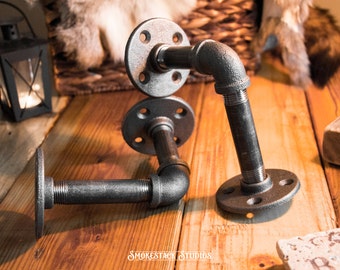 Pipe Shelf Brackets - 8" 10" or 12" pairs - Industrial Chic Shelf Bracket - Iron Pipe - Urban Decor - Loft Style Home - Steampunk Decor