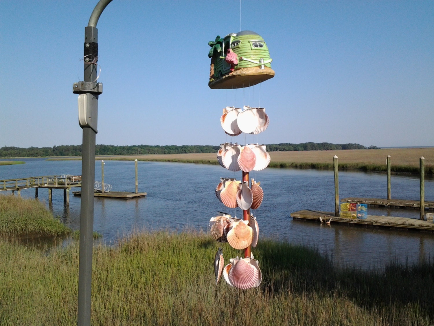 North Atlantic Scallop Shells hanging from RV & by ConniesChimes