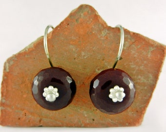 Silver Earrings ~ Red Earrings ~ Sleeper Earrings ~ Lightweight Earrings ~ Small Drop Earrings ~ Everyday Earrings ~ Minimalist Earrings