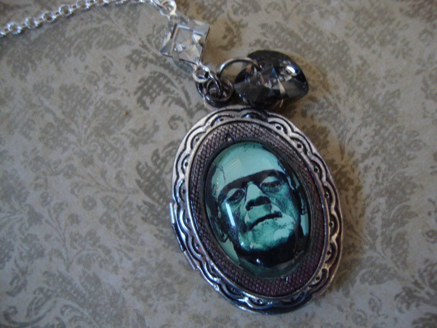 Frankenstein Locket Necklace Glass Cameo Horror Show Locket
