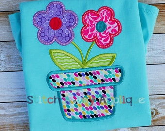 Spring Flower Pot Machine Applique Design