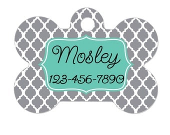 Personalized Dog Tag - Dog ID Tag - Personalized Bone Dog Tag - Pet Gift - Custom Pet ID Tag - Gray Mint