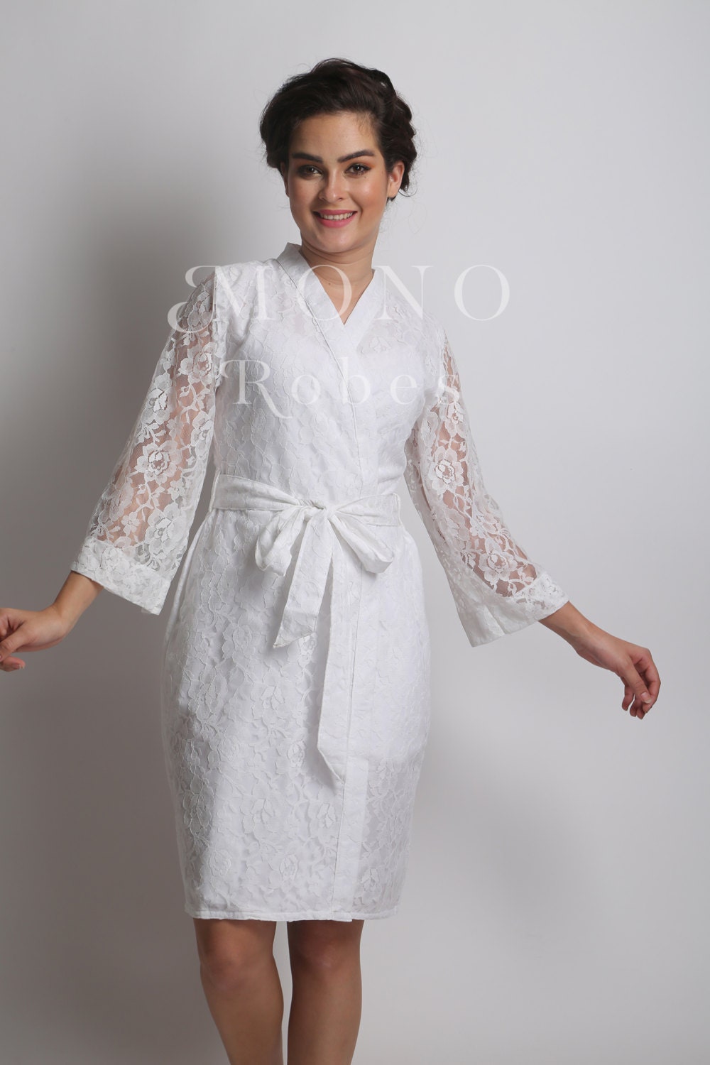 white lace robe for bride