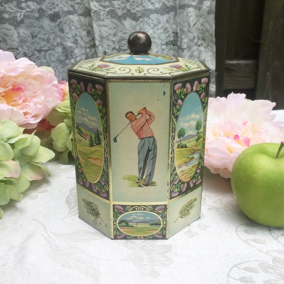 Mid Century MacGregor Golf Tin Box Canister Round biscuit