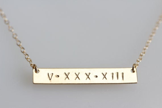 engraved numbers gold bar necklace