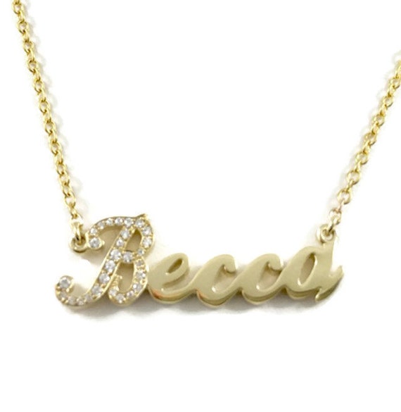 Diamond Initial Cursive Name Necklace in 10kt yellow gold