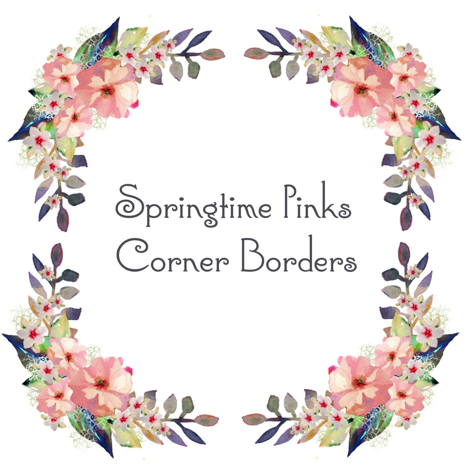 Watercolor Florals Springtime Floral  Corner  Image Clip Art
