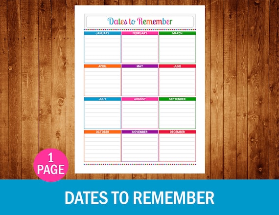 Dates to Remember Instant Download PDF by OrganizedCandyShoppe