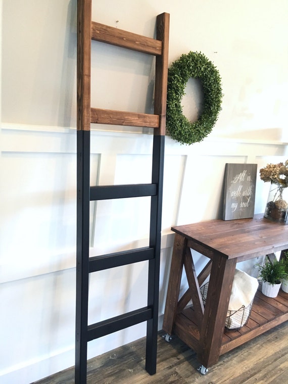 Blanket Ladder Modern Wood Quilt Ladder Dipped Black Dark