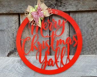 Merry Christmas Y'all Door Hanger - Christmas Wreath - Merry Christmas Wall Hanging