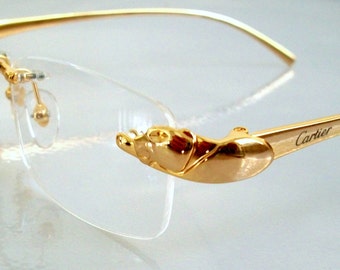 Vintage PANTHER Eyeglass Frame 18K Gold plated Rimless Glasses, Hand Made in France. For men and women. Clear Lens for your PX.