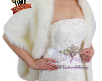 Faux Fur Wrap, Fur Cape, Fur Shrug, Ivory Faux Fur Shawl, Fur Cape, Bridal Stole, Wedding Stole, Wrap, My Radiant Beauty Stole LW108-IVY