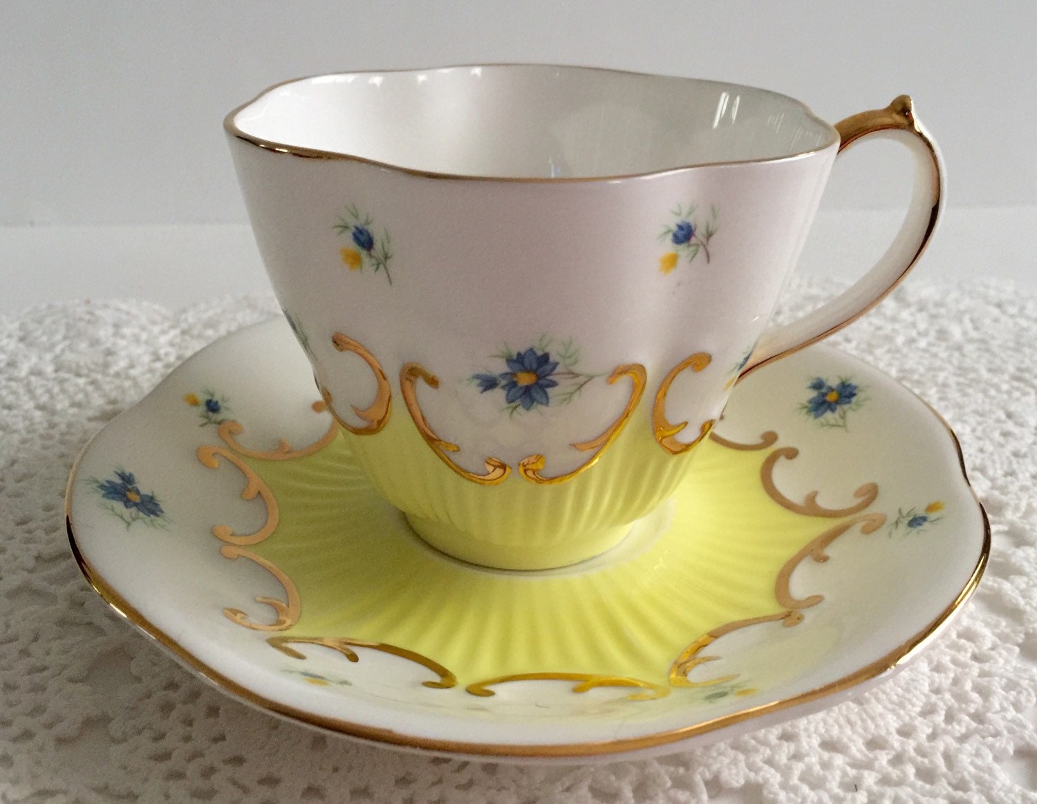 Lovely Yellow Queen Anne China Tea Cup & Saucer