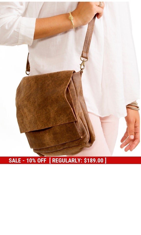 Sale Distressed Brown leather crossbody bag / by