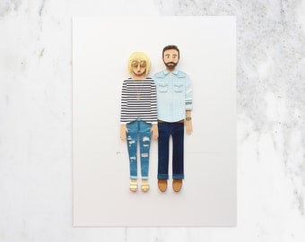 One Year Paper Anniversary Gift, Custom Portrait, Custom Couple Portrait, Great Gift for Her, Custom Paper Portrait, 1st anniversary
