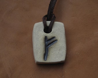 Pendant with rune of Fehu. Amulet of wealth and luck