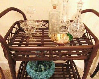Mid Century Modern Bar Cart - Rattan - Two Tier - Hollywood Regency - Bar Cart - Vintage Bar Cart - Mid Century Barcart -