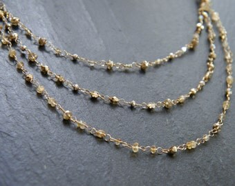 Boho, Citrine, Multi Strand, Layered Necklace, Long and Layered, Leather Necklace, Czech Glass, Rosary Chain Necklace, Natural, Sundance
